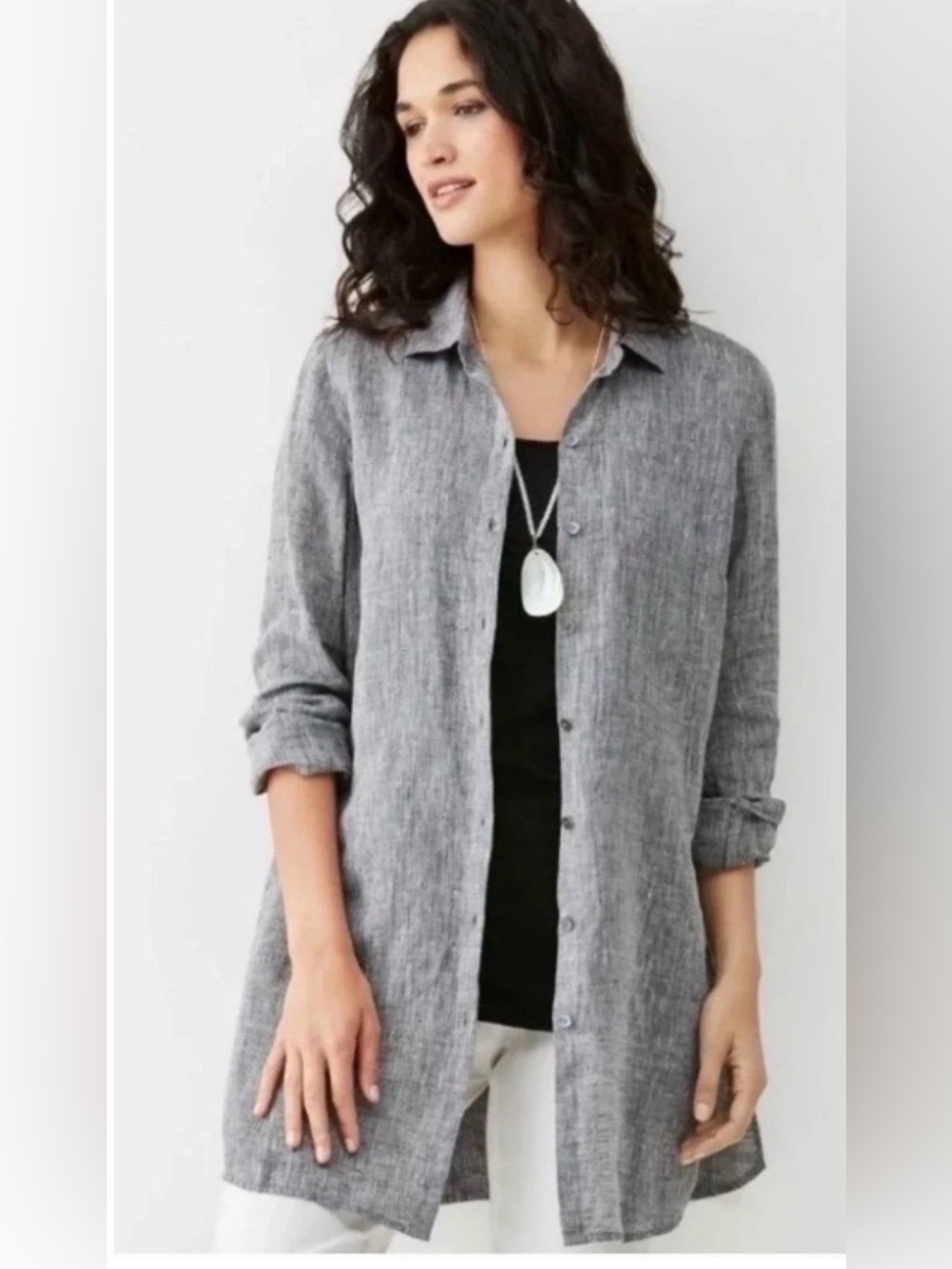 J. Jill 100% Linen Button Down Tunic Shirt Coastal Grandma Lagenlook Blouse 1X